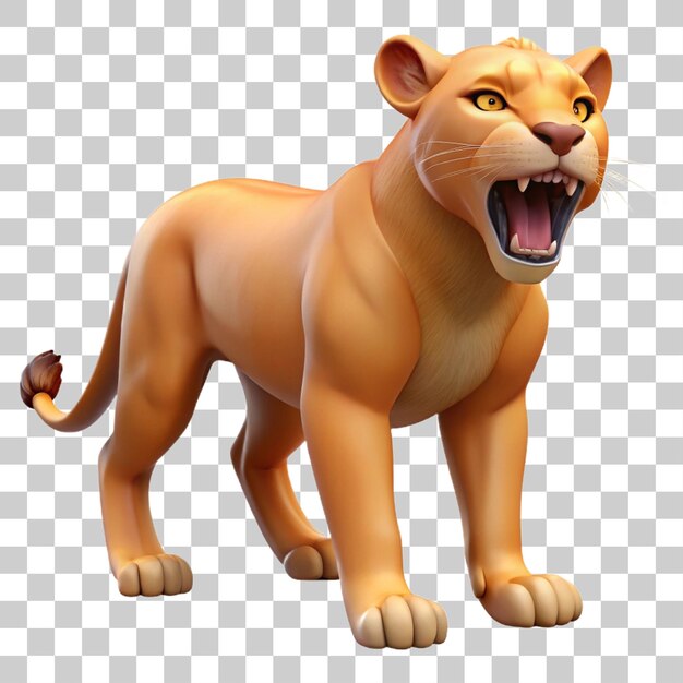 PSD 3d rendering of a majestic lioness roaring isolated on transparent background