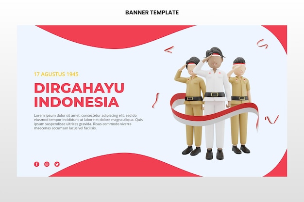 3d rendering male character celebrating indonesian independence banner template premium psd