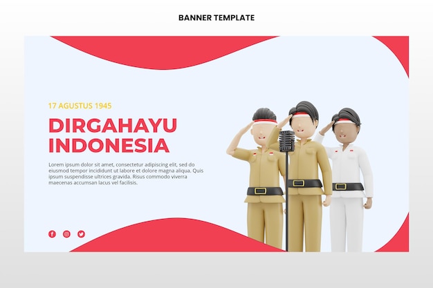 3d rendering male character celebrating indonesian independence banner template  premium psd