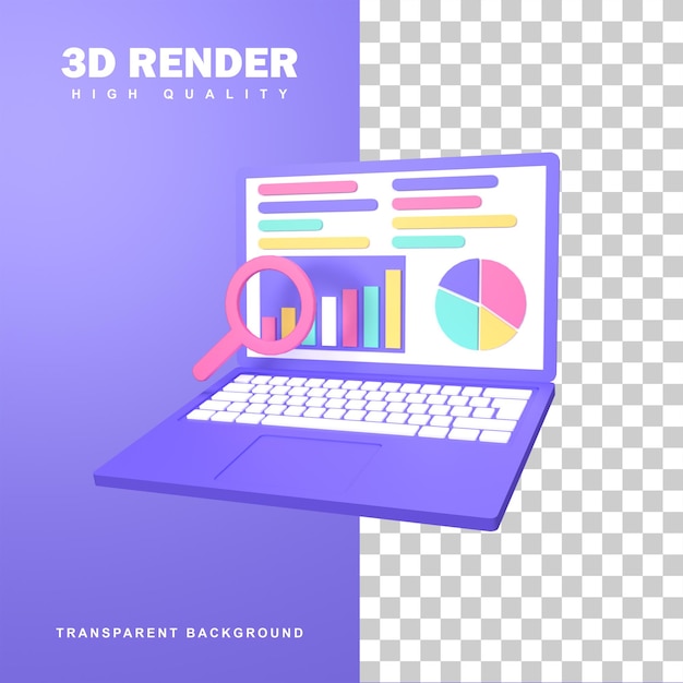 3D Rendering Marketing Research Concept With Some Diagrams And a Magnifying Glass.