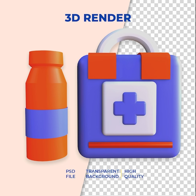 3d rendering of medical box and drugs bottle isolated