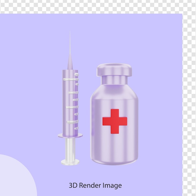 3d rendering of medical covid 19 vaccine injection and bottle