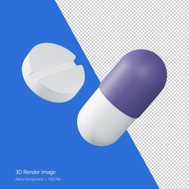 3d Rendering of medicine capsule pill icon isolated on white.