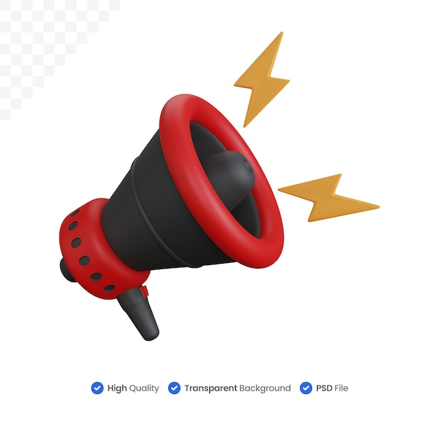 3d rendering megaphone with lightning isolated