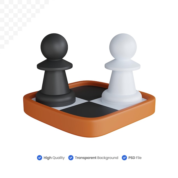 3d rendering mini chessboard with two pieces isolated