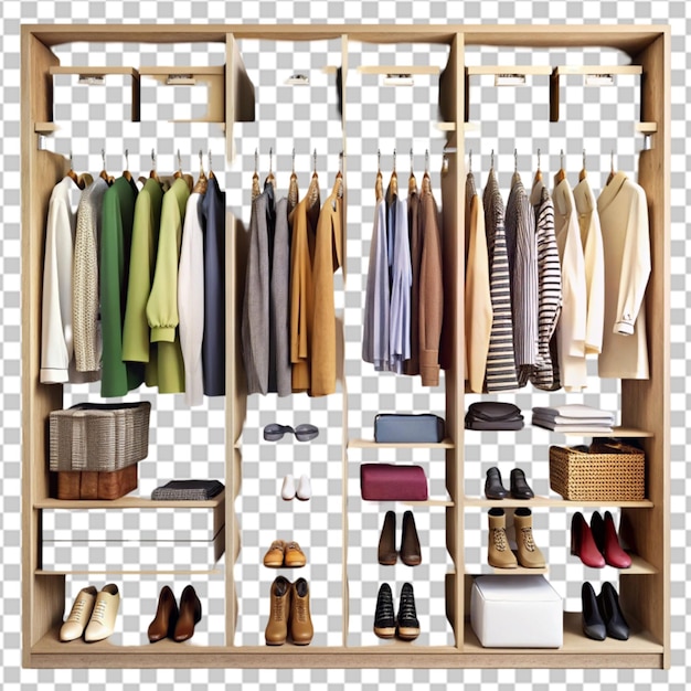 PSD 3d rendering minimal scandinavian wood walk in closet with wardrobe