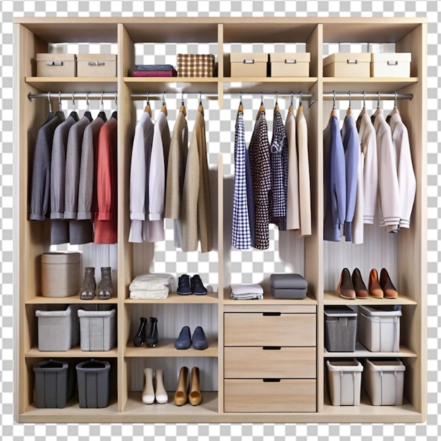 PSD 3d rendering minimal scandinavian wood walk in closet with wardrobe