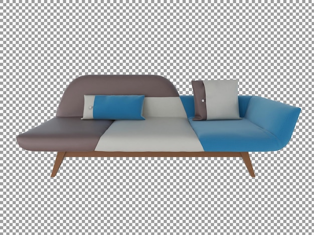 3d rendering of minimalist fabric sofa with wooden interior isolated