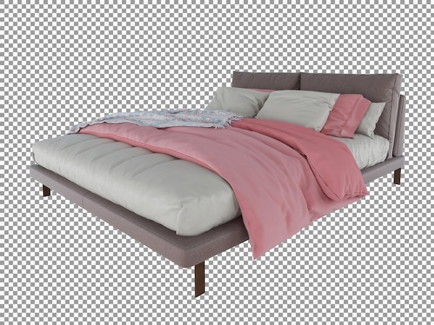 3d rendering of minimalist pink bed interior isolated