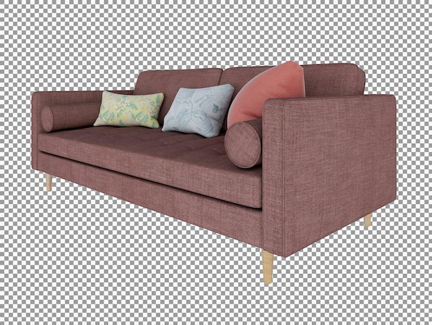 3d rendering of minimalist red fabric sofa with wooden interior isolated