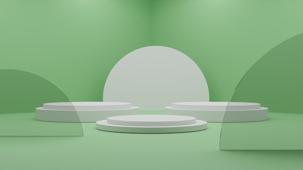 3D rendering minimalist white podium on green background