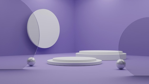 3D rendering minimalist white podium on purple background