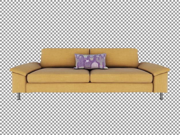 3d rendering of minimalist yellow fabric sofa with interior isolated