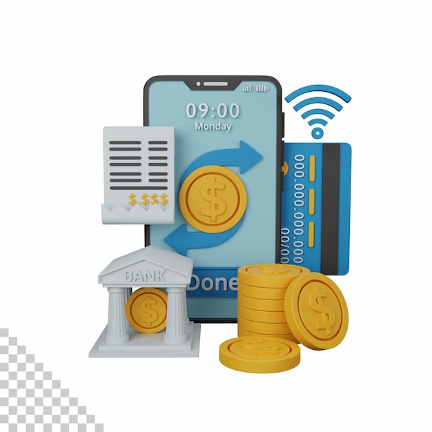 3d rendering mobile banking isolated useful for business currency economy and finance design