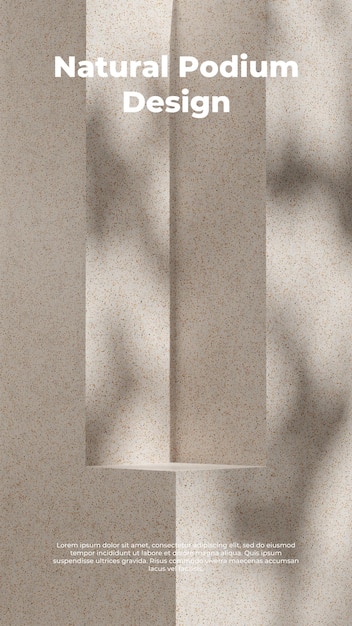 PSD 3d rendering mock up template of terrazzo textured podium in portrait with sun shadow