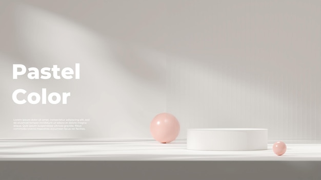 3d rendering mock up template white podium in landscape with pink sphere and sun shadow background