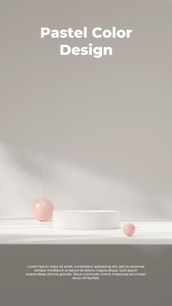 3d rendering mock up template white podium in portrait with pink sphere and sun shadow background