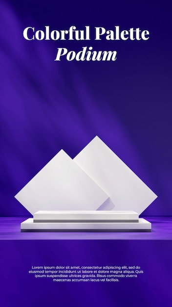 3d rendering mockup scene white color block podium in portrait with purple wall background