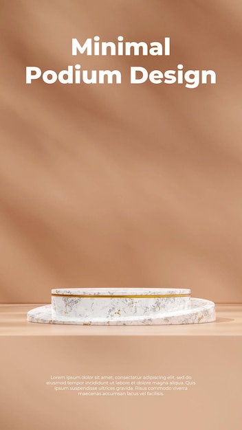 3D rendering mockup space white marble and gold podium in portrait light brown wall and floor