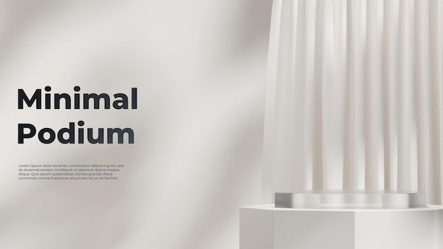 3d rendering mockup template of frosted glass podium in landscape with white cloth and wall