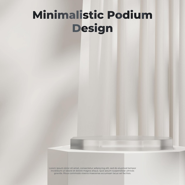 3d rendering mockup template of frosted glass podium in square with white cloth and wall