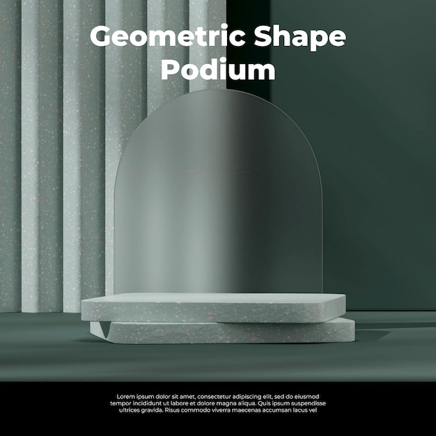 3d rendering mockup template green terrazzo texture product podium in square with glass