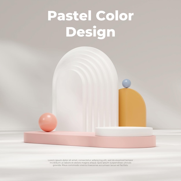 3d rendering mockup template of white and pink podium in square with backdrop and sun shadow