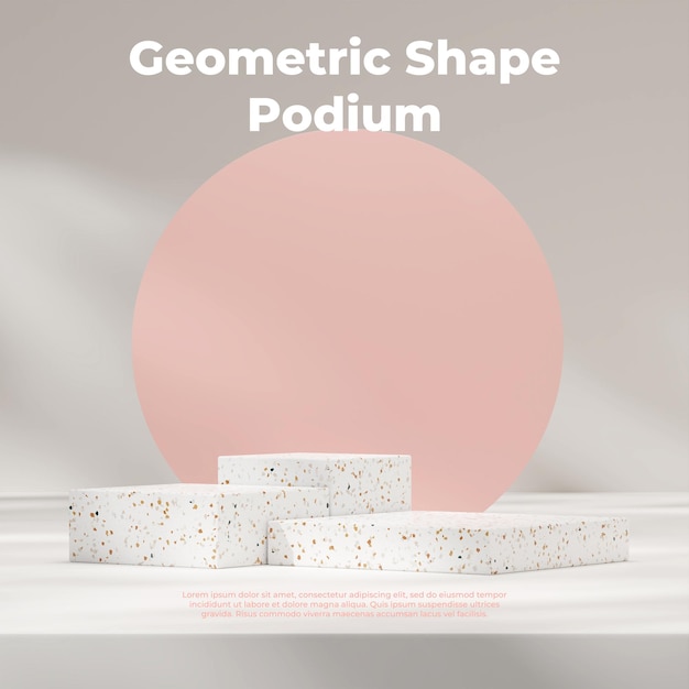 3d rendering mockup of terrazzo podium in square with pink backdrop and sun shadow background