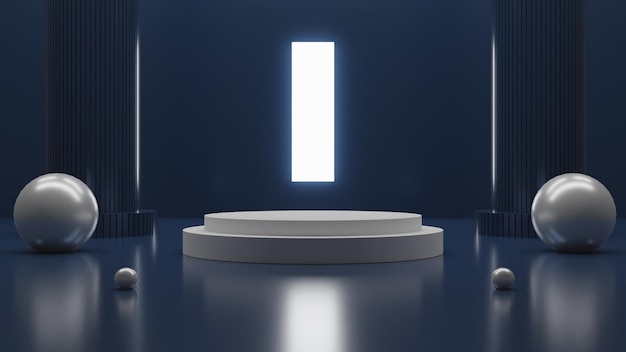 3D rendering modern white podium on blue background