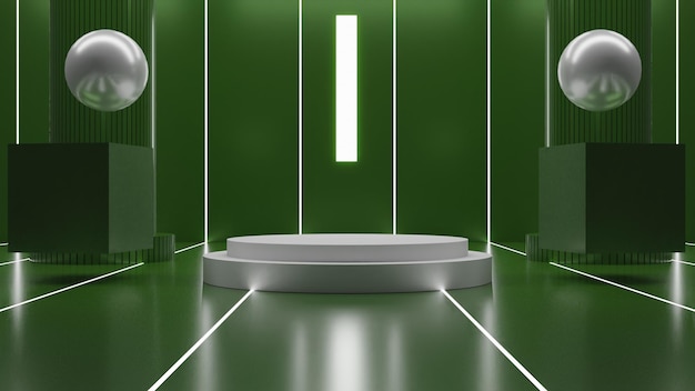 3D rendering modern white podium on green background