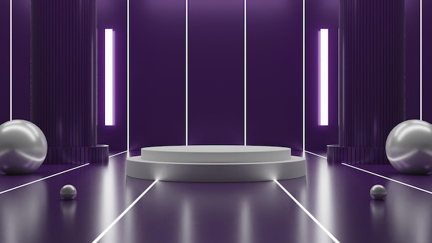 3D rendering modern white podium on purple background