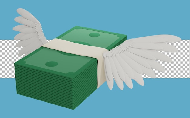 3d rendering Money Cash Wings tranparent premium psd