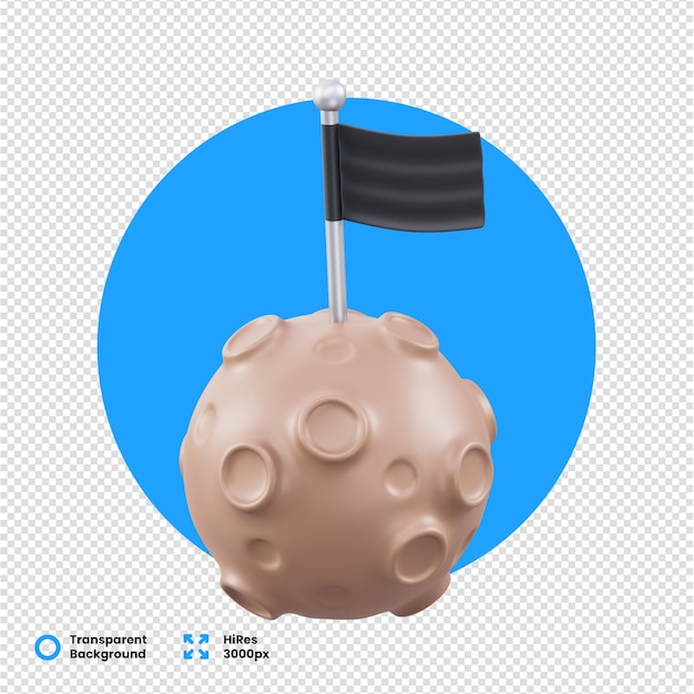 3D rendering of a moon model with black flag