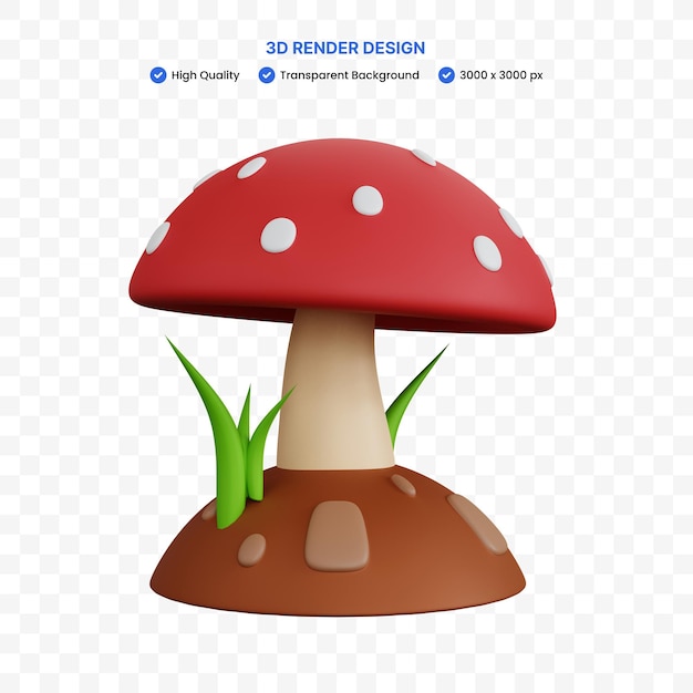 3d rendering mushroom on the ground and some grass isolated