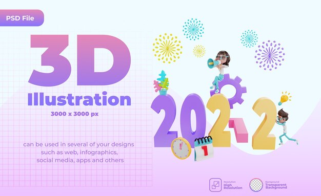 PSD 3d rendering new year eve illustration