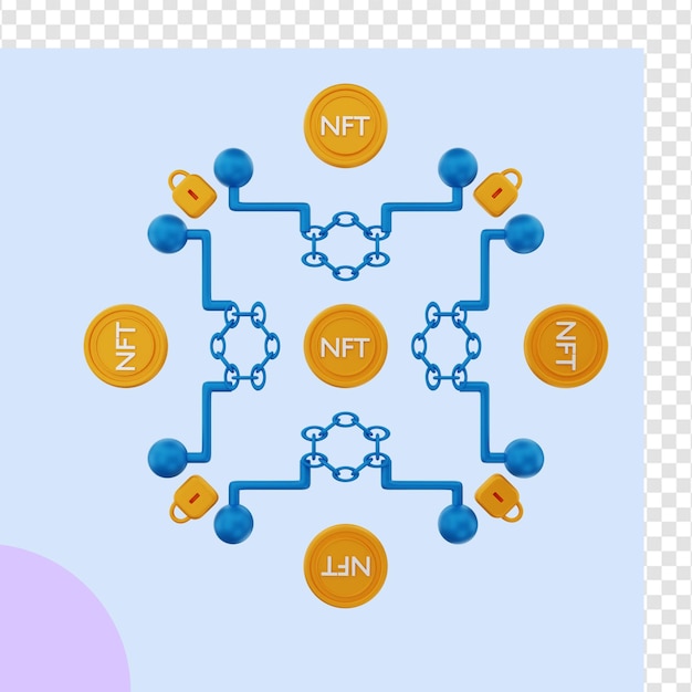 3d rendering of nft blockchain coins