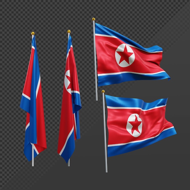 3d rendering north korea flag waving fluttering and no fluttering perspective various view