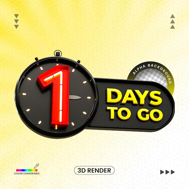 PSD 3d rendering number of 1 days left countdown timer 3d number with 3d clock for psd composition