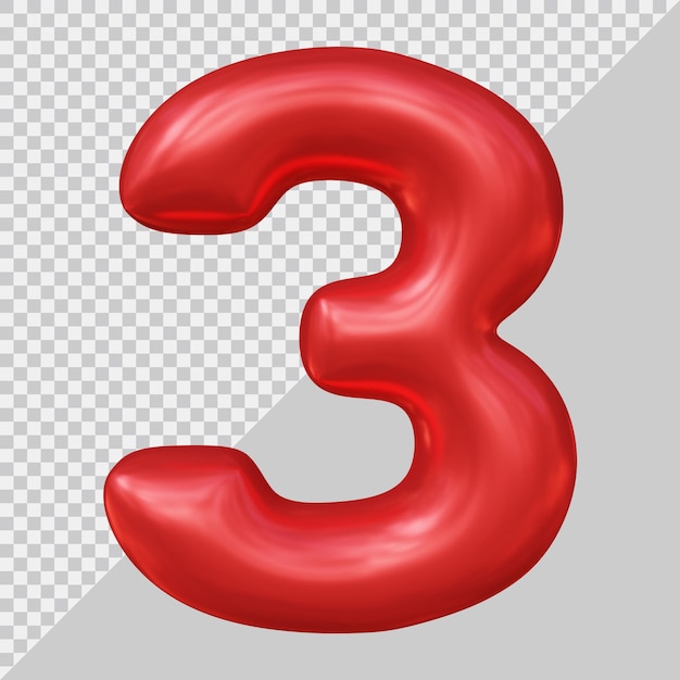 3d rendering of number 3 balloon