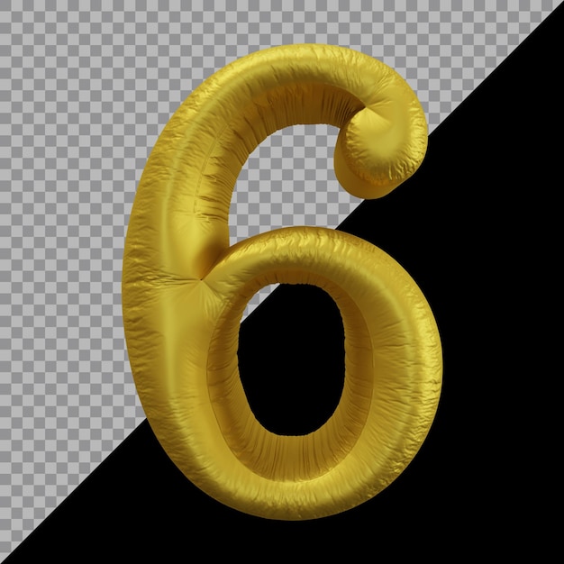 3d rendering of number 6 balloon gold