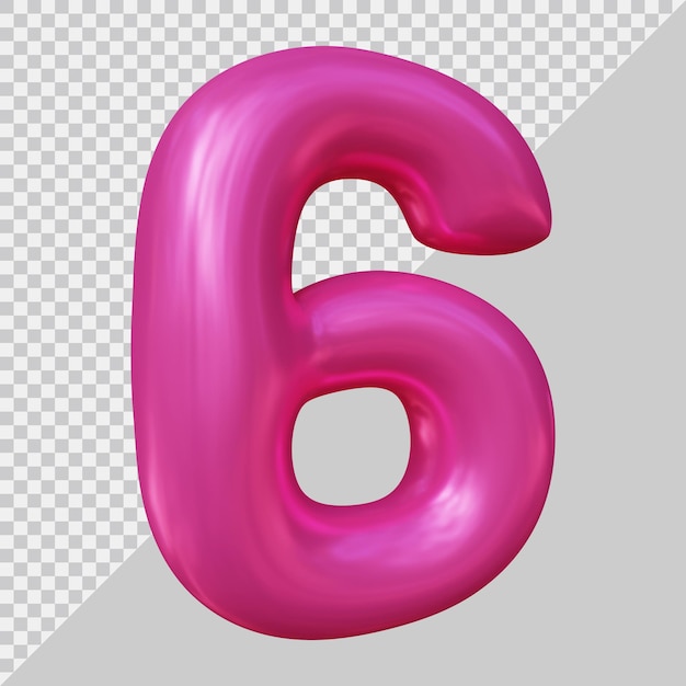 3d rendering of number 6 with modern style