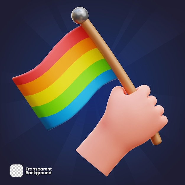 3D Rendering Object Hand Holding LGBTQ Rainbow Flag PNG Transparent Premium PSD