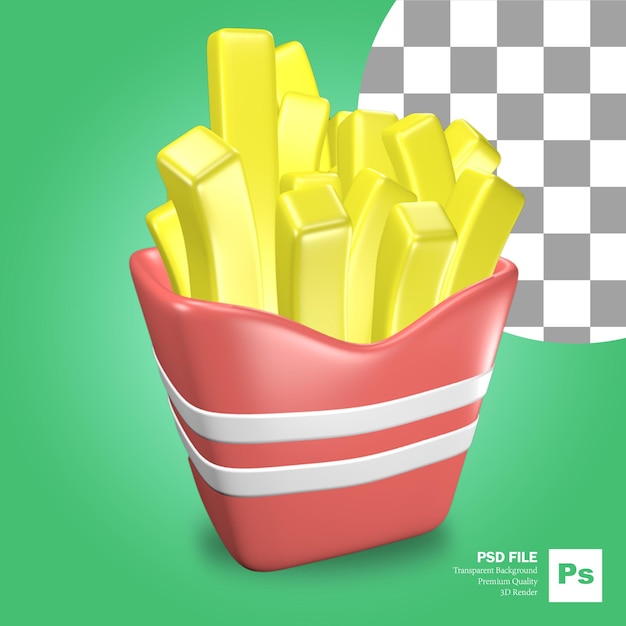 3d rendering object icon french fries eating fast food with food box