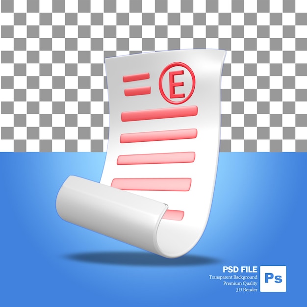 3d rendering object icon a sheet of paper with bad grades for school exams