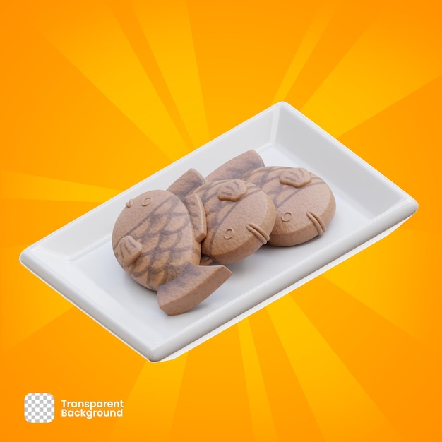 3D Rendering Object Japanese Taiyaki on Plate PNG Transparent Premium PSD Premium Psd