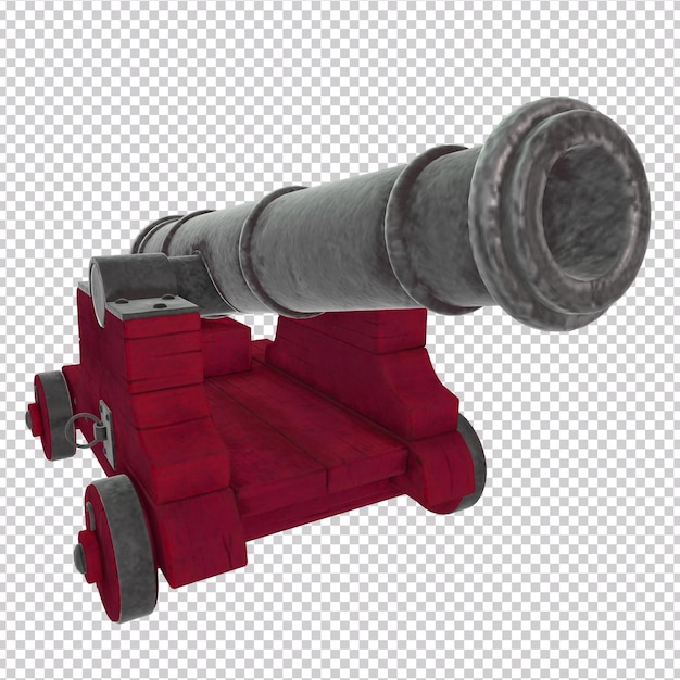 3d rendering old cannon isolated on transpaternt background. Iftar cannon for ramadan . Top view.