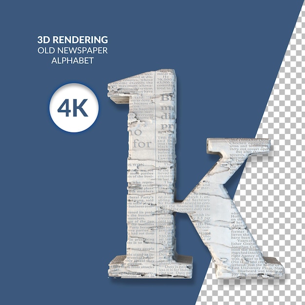 3d rendering of old newspaper alphabet isolated