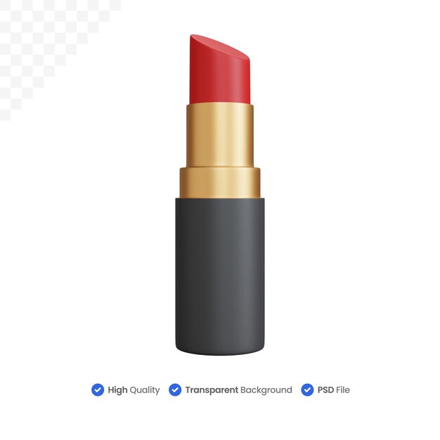 PSD 3d rendering one red lipstick without cover isolated