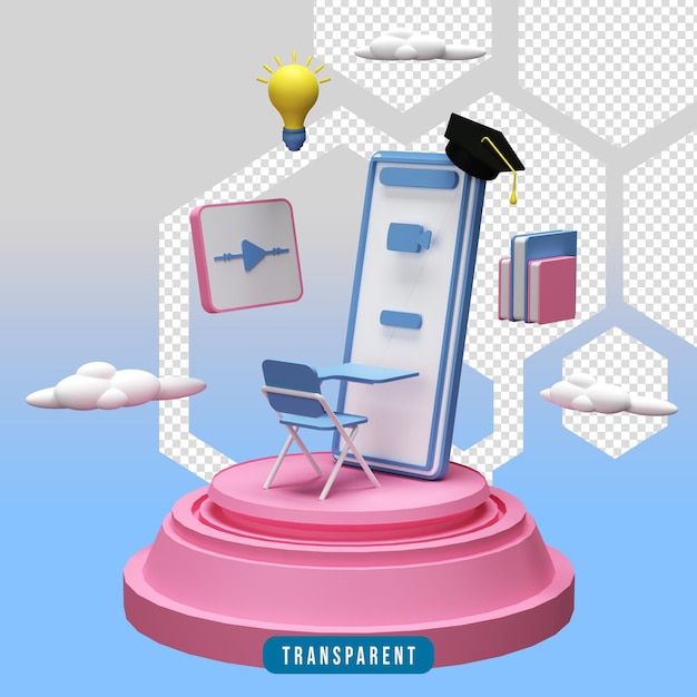 PSD 3d rendering  online education illustration