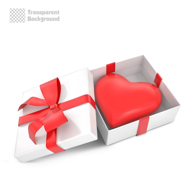 3D Rendering Open Gift Box With Red Heart Inside